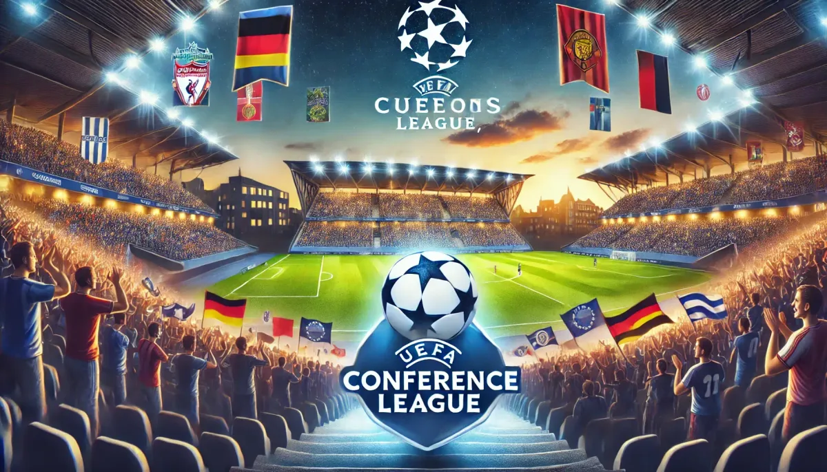 Futbalový štadión počas zápasu Konferenčnej ligy